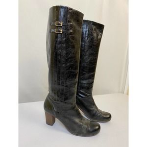 Frye Womens Nora Pleated Tall Black Leather Heeled Boots